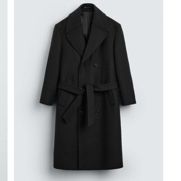 NWT ZARA DOUBLE-BREASTED WOOL COAT WITH BELT sz MEDIUM - Picture 6 of 17